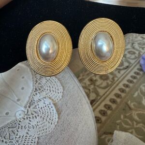 Napier Gold and Cream Spiral Earrings with Pearl Accent